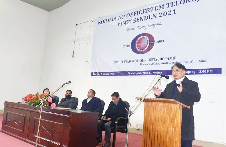 Minister Metsubo Jamir addressing the Kohima Ao Officer’s Union general meeting held at Molu Ki, Kohima on January 19. (DIPR Photo)